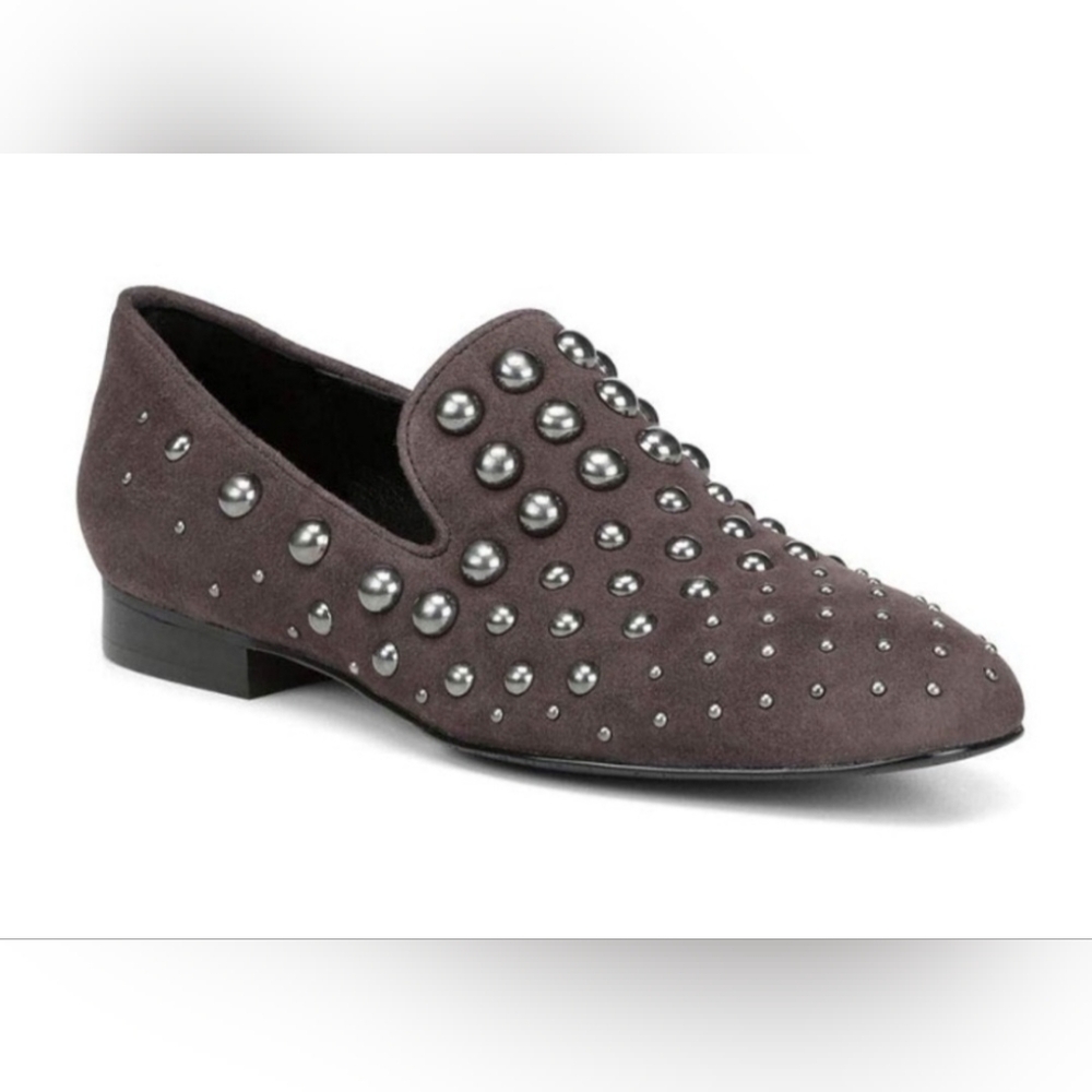 Donald J PLINER Loyd Studded Gray Suede Leather Loafers Size 8.5M